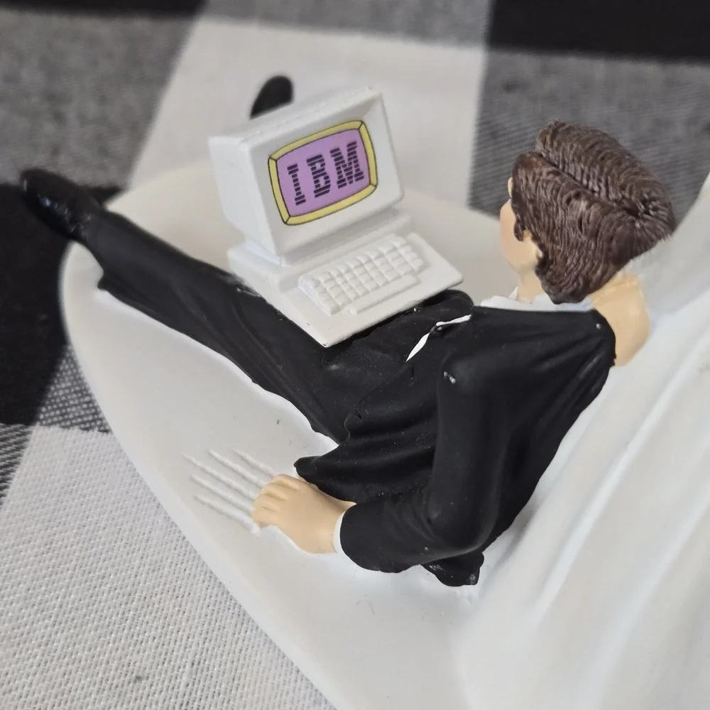 Funny Wedding Grooms Cake Topper Bride Dragging Groom‎ Away From Computer IBM PC